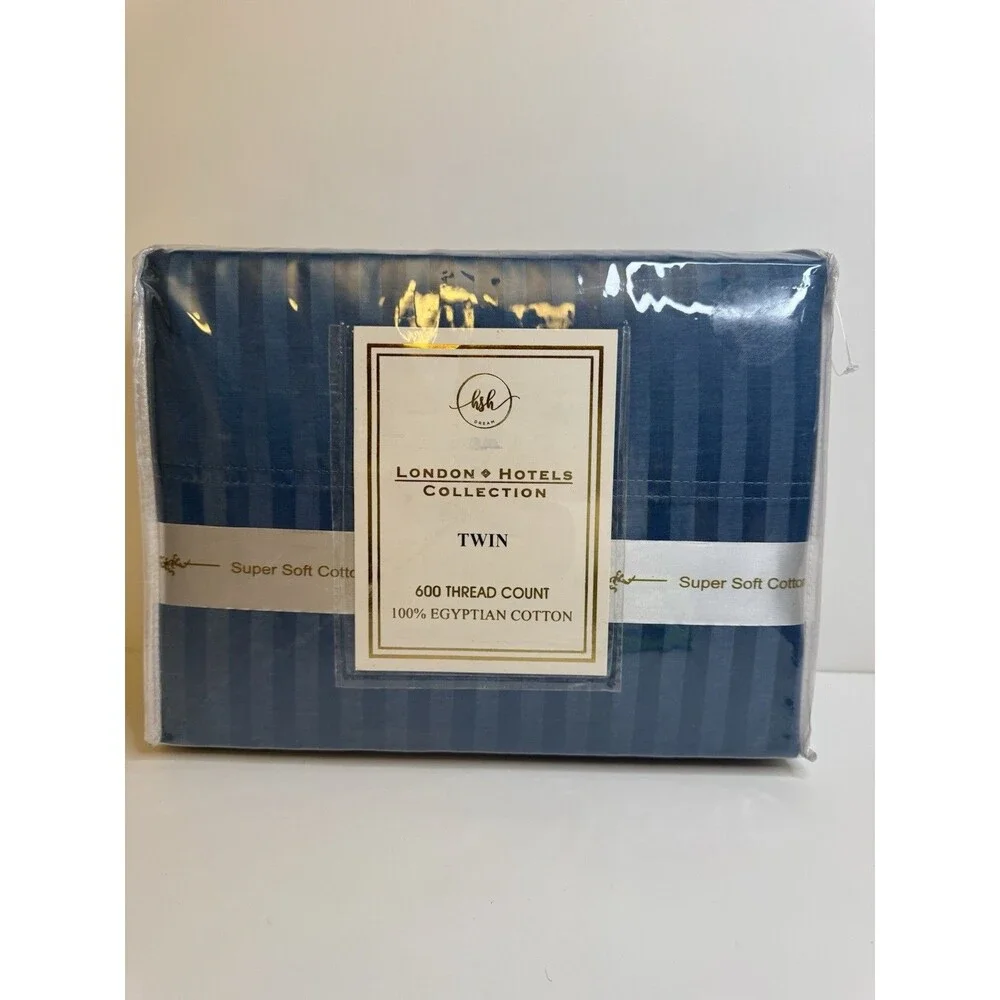 NWT-Hotel London 600-Thread Count Deep Pocket Striped Sheet Set (Twin, Teal)